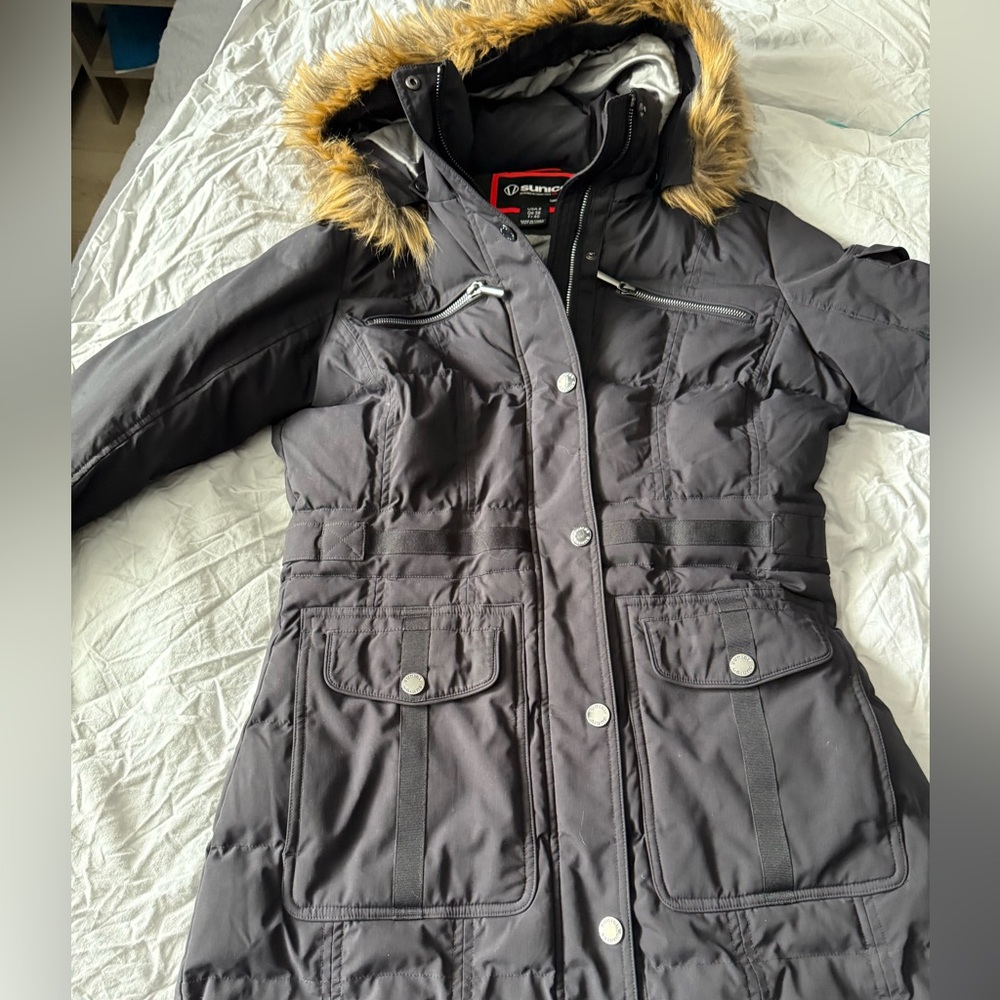 Sunice Women's Quilted 3/4 Coat With Removable Faux Fur Ruff